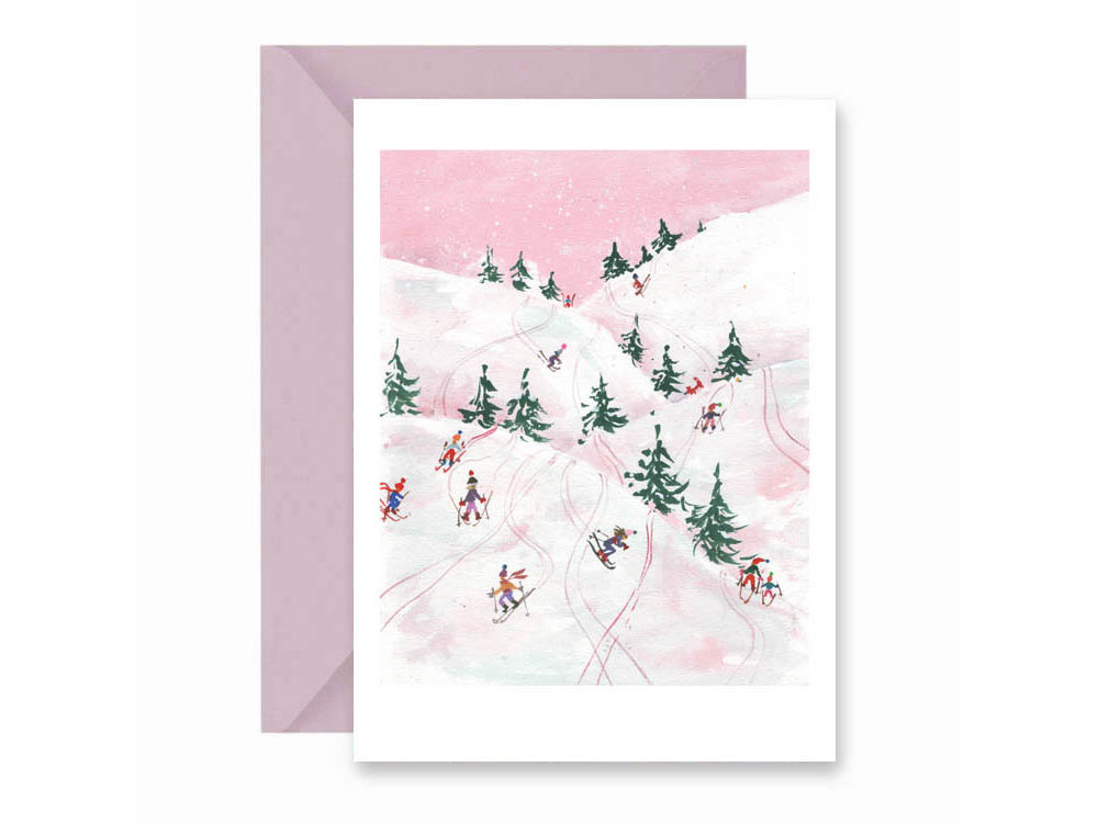 Greeting card - Muska - Skiers, A6