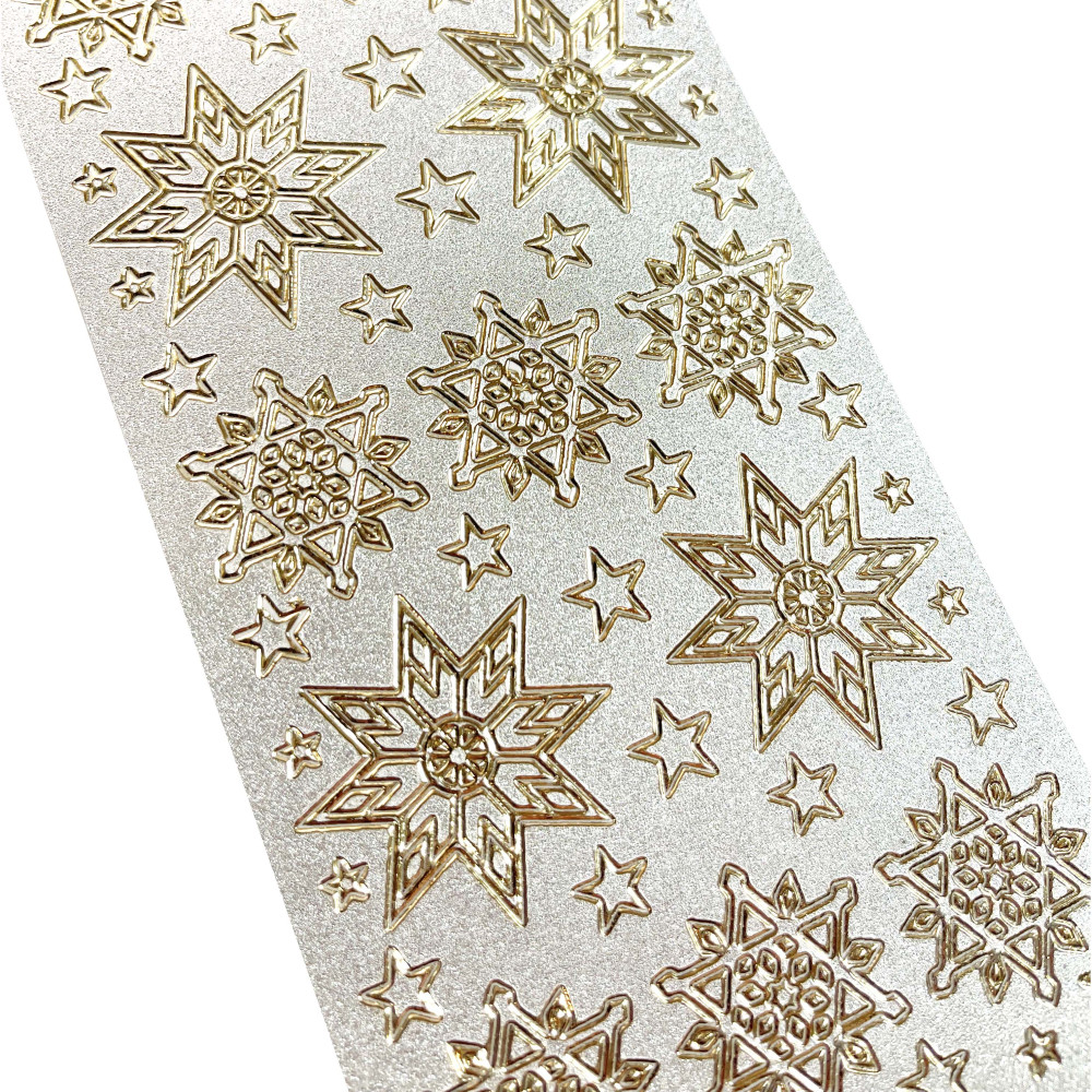 Stickersy, naklejki ażurowe - Śnieżynki, złote perłowe