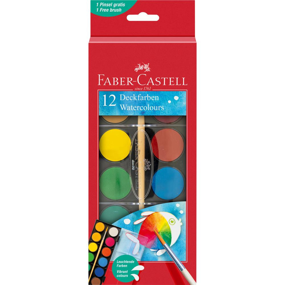 Zestaw szkolnych farb akwarelowych - Faber-Castell - duże, 12 kolorów