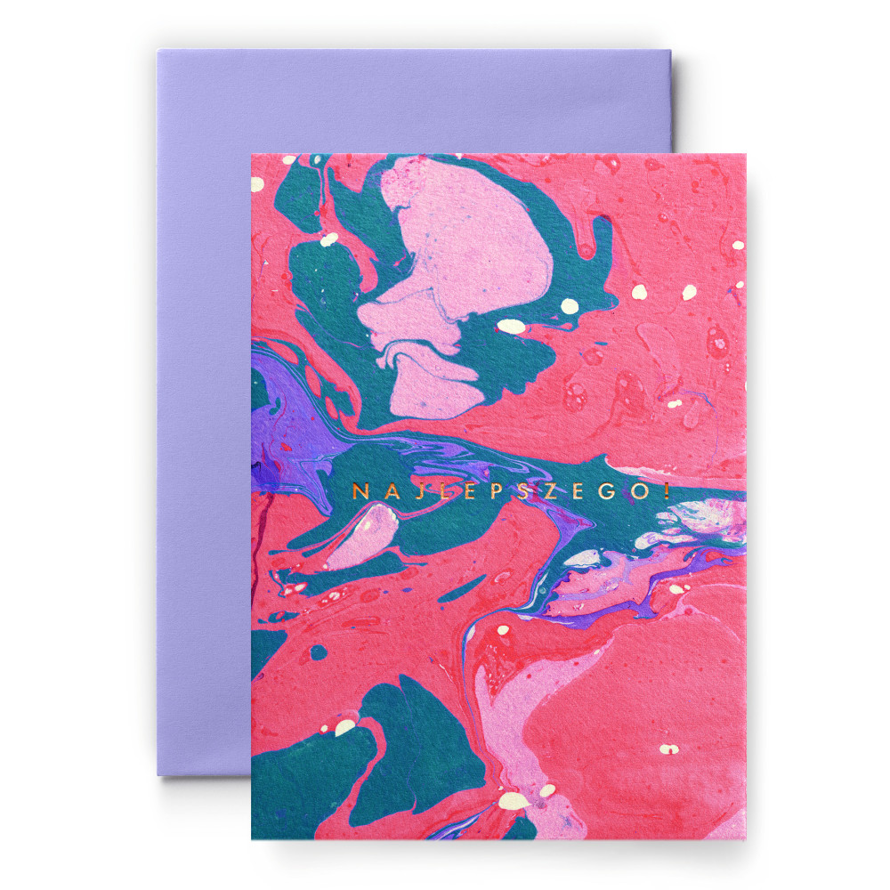 Kartka okolicznościowa Najlepszego - Suska & Kabsch - marble różowa, 15,4 x 11 cm
