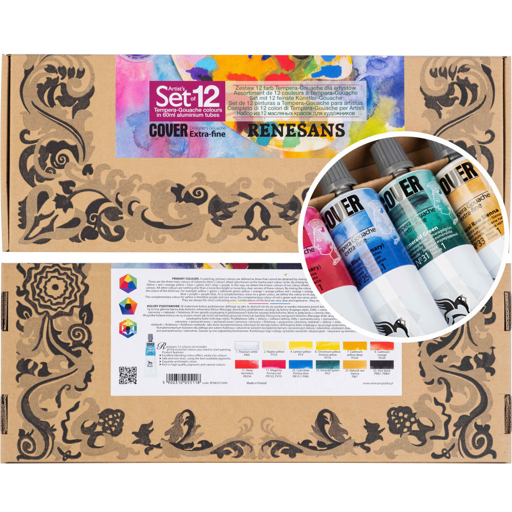 Zestaw farb Tempera Cover - Renesans - 12 kolorów x 60 ml