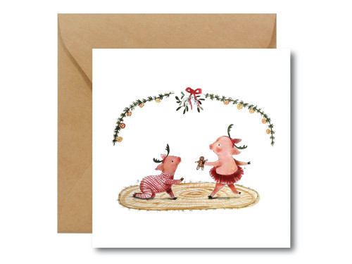 Kartka okolicznościowa - Hi Little - Świnki, 14,5 x 14,5 cm