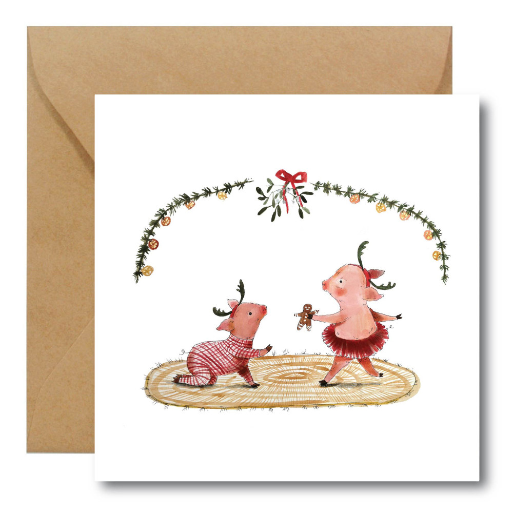 Greeting card - Hi Little - Pigs, 14,5 x 14,5 cm