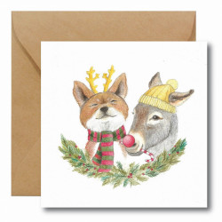 Greeting card - Hi Little - Fox and Donkey, 14,5 x 14,5 cm