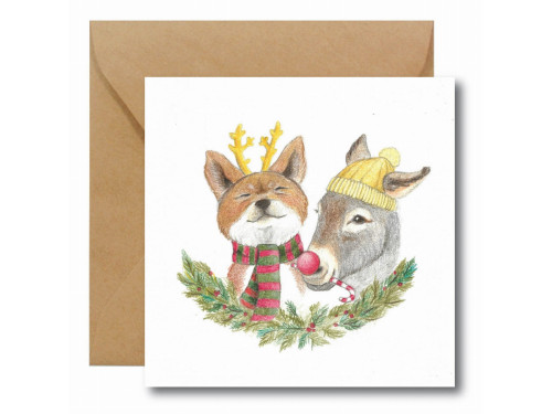 Greeting card - Hi Little - Fox and Donkey, 14,5 x 14,5 cm