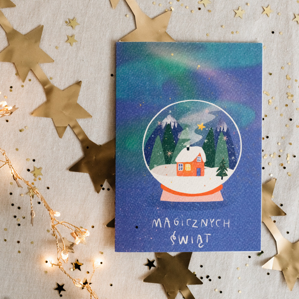 Kartka okolicznościowa 12 x 17 cm - Cudowianki - Magiczna Kula Śnieżna