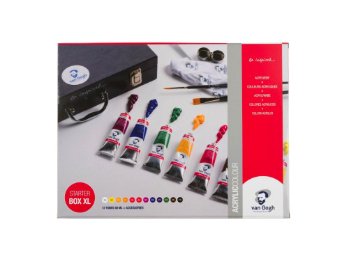 Zestaw farb akrylowych w drewnianej walizce - Van Gogh - 12 kolorów x 40 ml