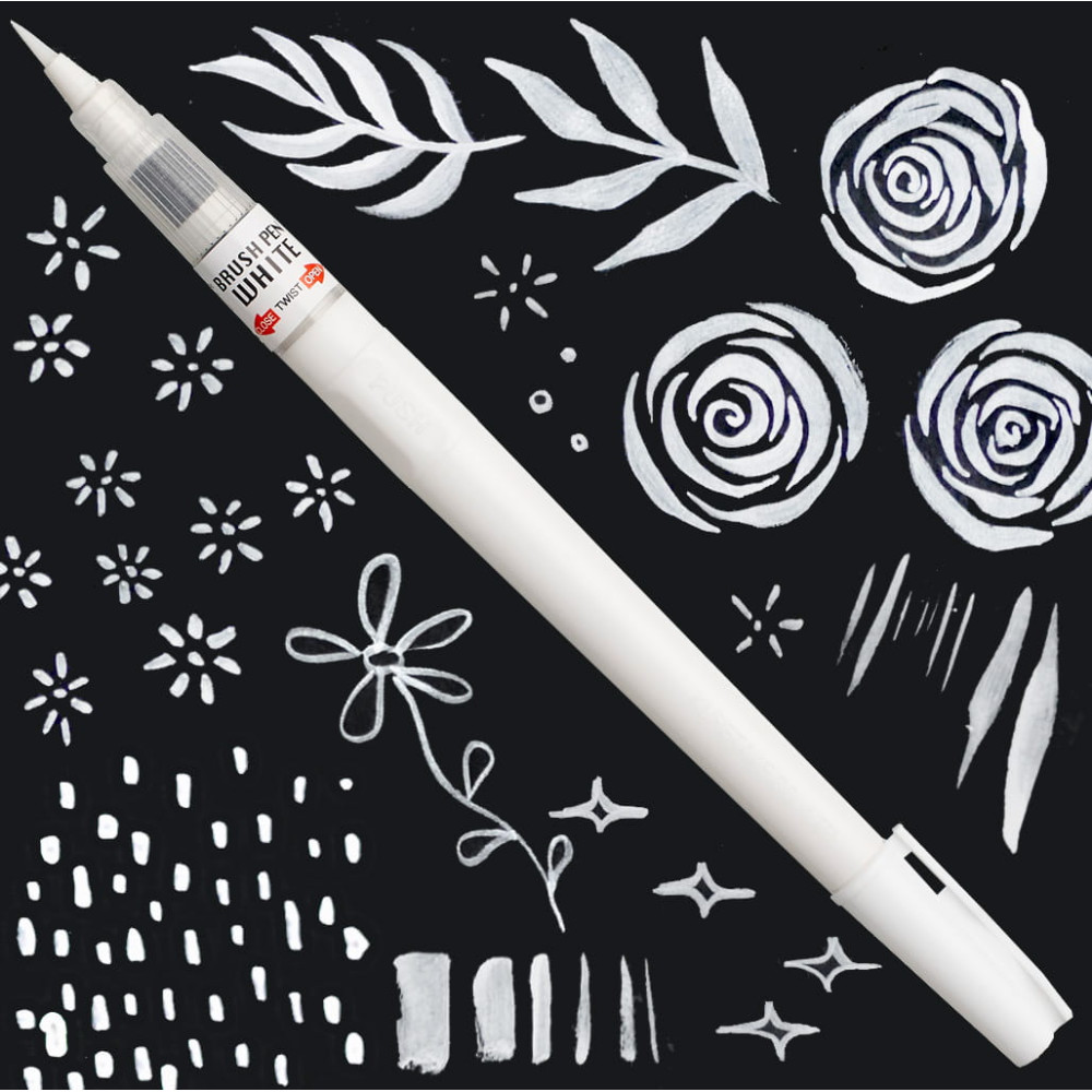 Pisak pędzelkowy do kaligrafii Brush Pen White - Kuretake - biały
