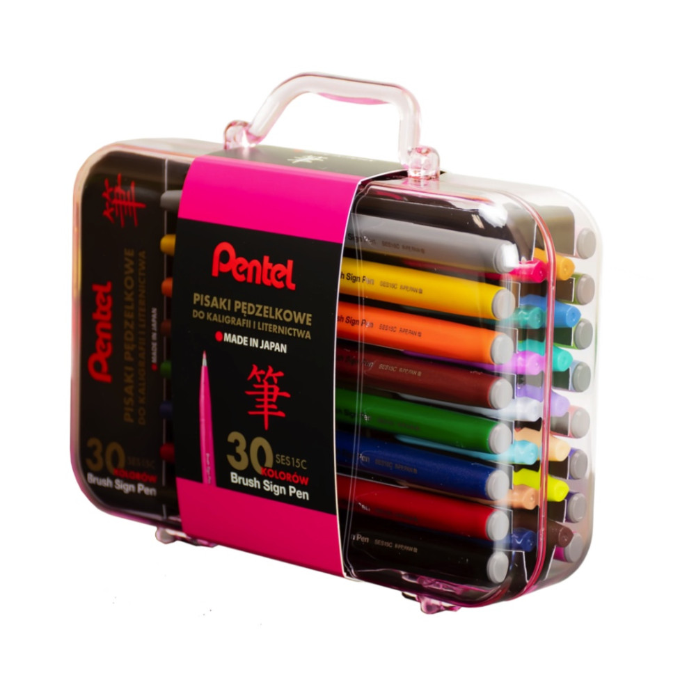 Zestaw pisaków artystycznych Brush Sign Pen w walizce - Pentel - 30 kolorów