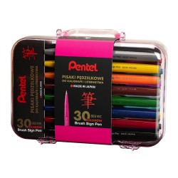 Zestaw pisaków artystycznych Brush Sign Pen w walizce - Pentel - 30 kolorów