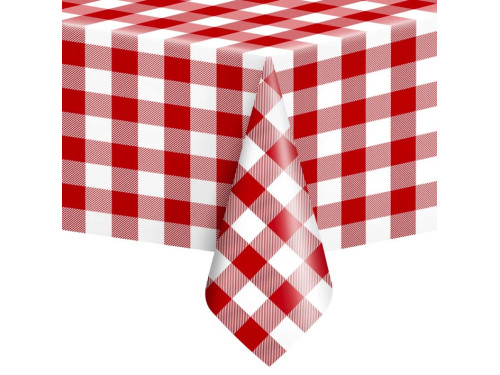Waterproof checkered tablecloth - red and white, 137 x 274 cm
