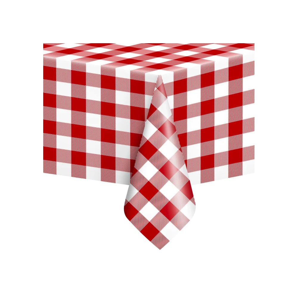 Waterproof checkered tablecloth - red and white, 137 x 274 cm