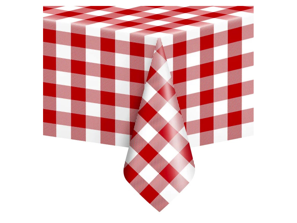 Waterproof checkered tablecloth - red and white, 137 x 274 cm