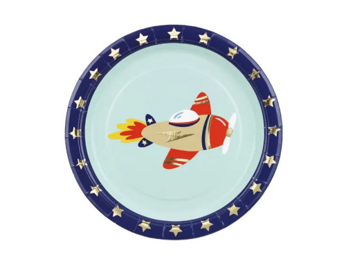 Airplane paper plates - blue, 6 pcs.