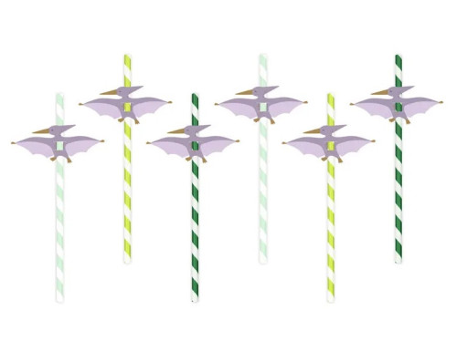 Paper straws Pterodactyl - green, 19,5 cm, 6 pcs.