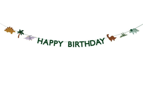 Banner Happy Birthday Dinosaurs - green, 11 x 300 cm