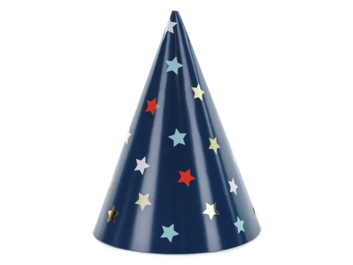 Czapeczki papierowe w Gwiazdki - niebieskie, 16 cm, 6 szt.