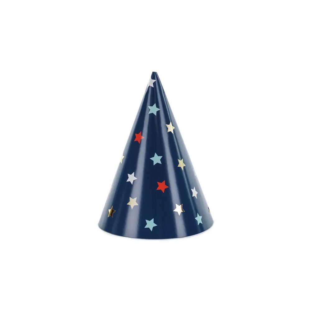 Party hats with stars - blue, 16 cm, 6 pcs.