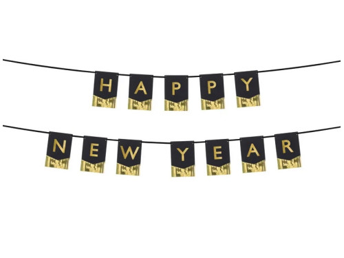 Baner Happy New Year - czarny, 16,5 x 135 cm