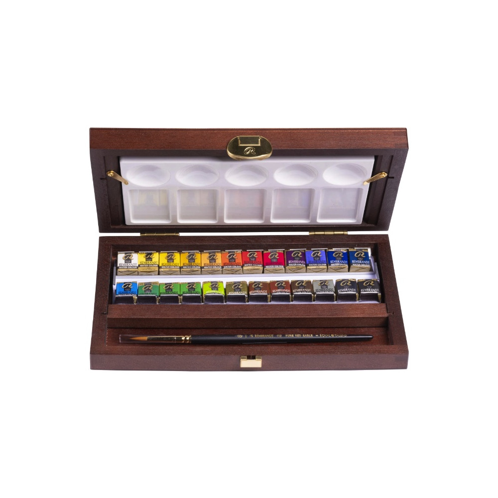 Set of Watercolour paints pans in wooden box Traditional - Rembrandt - 24 colors