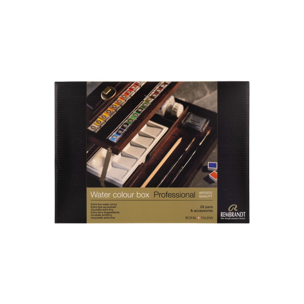 Set of Watercolour paints pans in wooden box Professional - Rembrandt - 28 colors