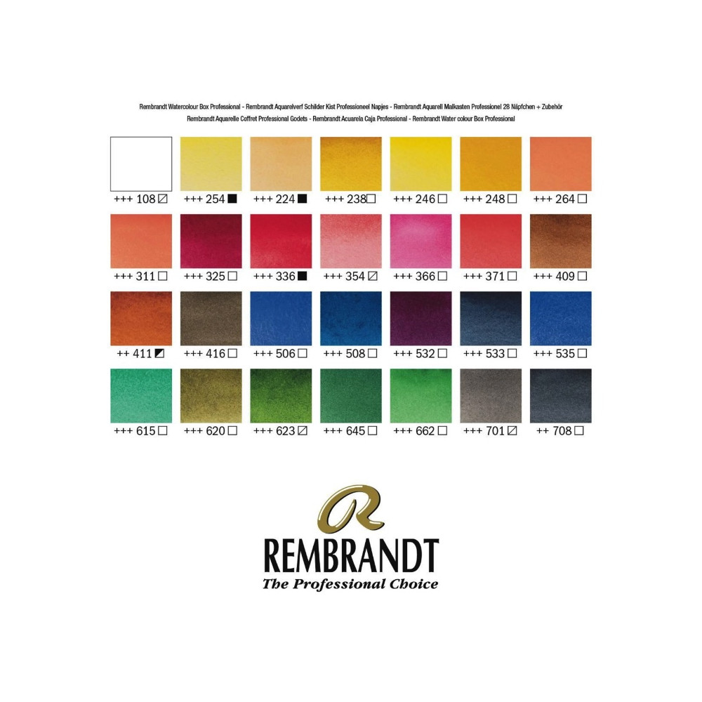 Zestaw akwareli Professional w półkostkach - Rembrandt - 28 kolorów