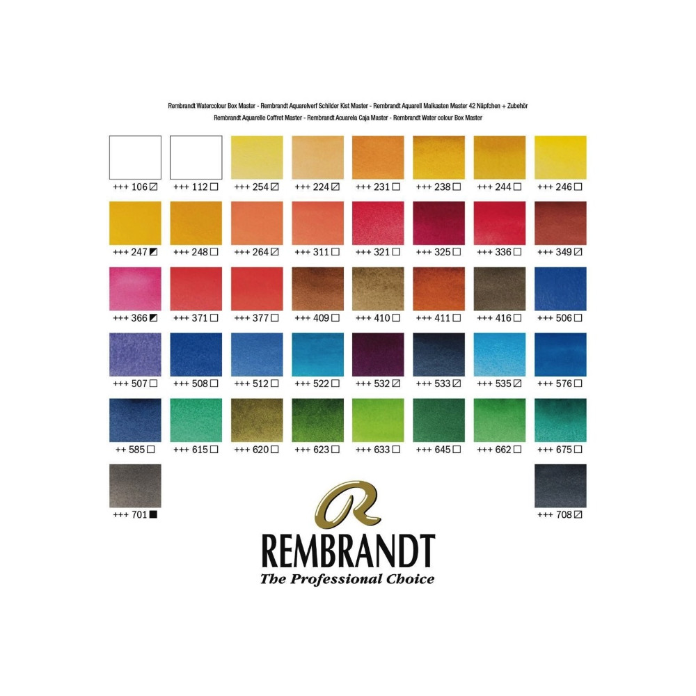 Zestaw akwareli Master w półkostkach - Rembrandt - 42 kolory