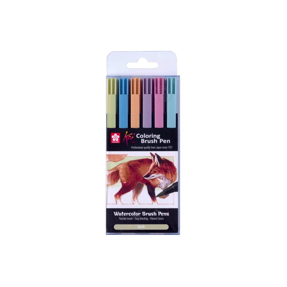 Zestaw pisaków pędzelkowych Koi Coloring Brush Pen Earth - Sakura - 6 kolorów