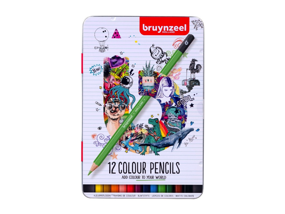 Zestaw kredek ołówkowych w metalowym etui - Bruynzeel - 12 kolorów