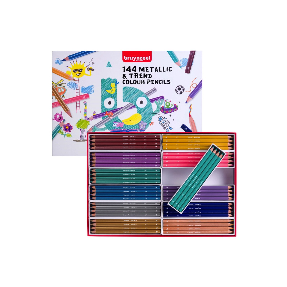 Set of Metallic & Trend colored pencils for kids - Bruynzeel - 144 pcs.