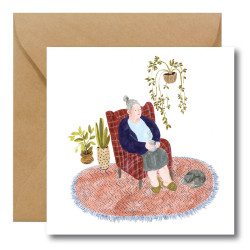 Greeting card - Hi Little - Grandma in chair, 14,5 x 14,5 cm