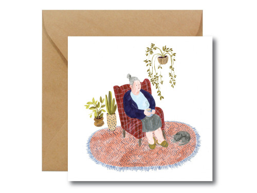 Greeting card - Hi Little - Grandma in chair, 14,5 x 14,5 cm