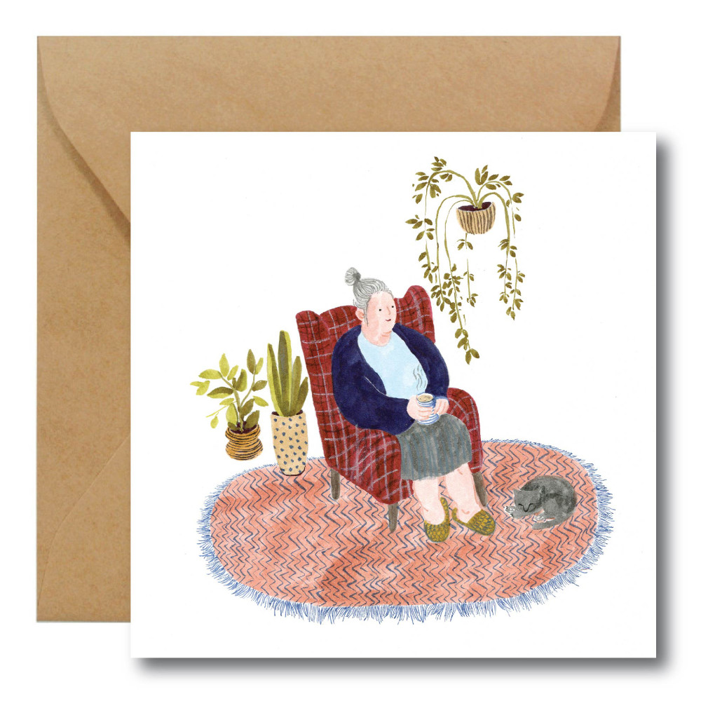 Kartka okolicznościowa - Hi Little - Babcia w fotelu, 14,5 x 14,5 cm