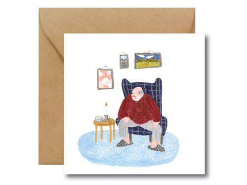 Greeting card - Hi Little - Grandpa in chair, 14,5 x 14,5 cm