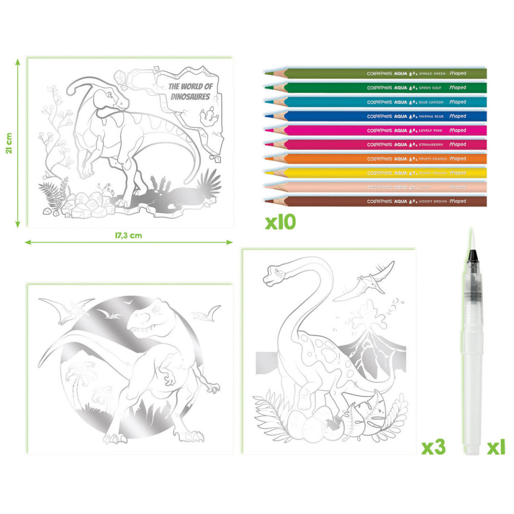 Zestaw obrazków akwarelowych Aqua Art dla dzieci - Maped - Dinozaury