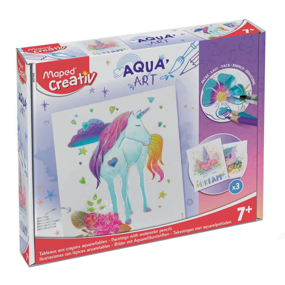 Set of Aqua Art watercolor pencils with paintings for kids - Maped - Unicorns