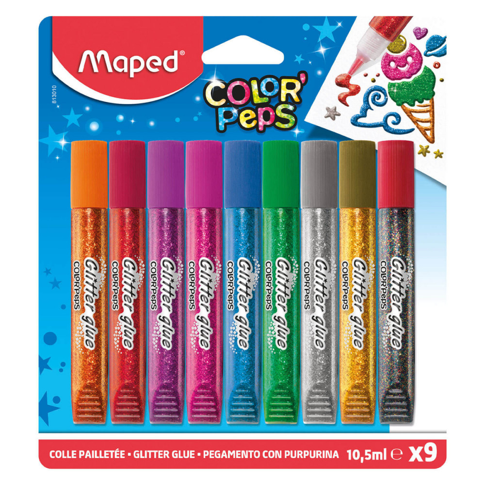 Brokat w kleju Color' Peps dla dzieci - Maped - 9 kolorów x 10,5 ml