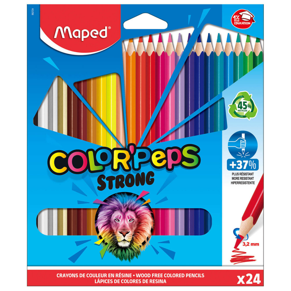 Kredki trójkątne Color' Peps Strong dla dzieci - Maped - 24 kolory