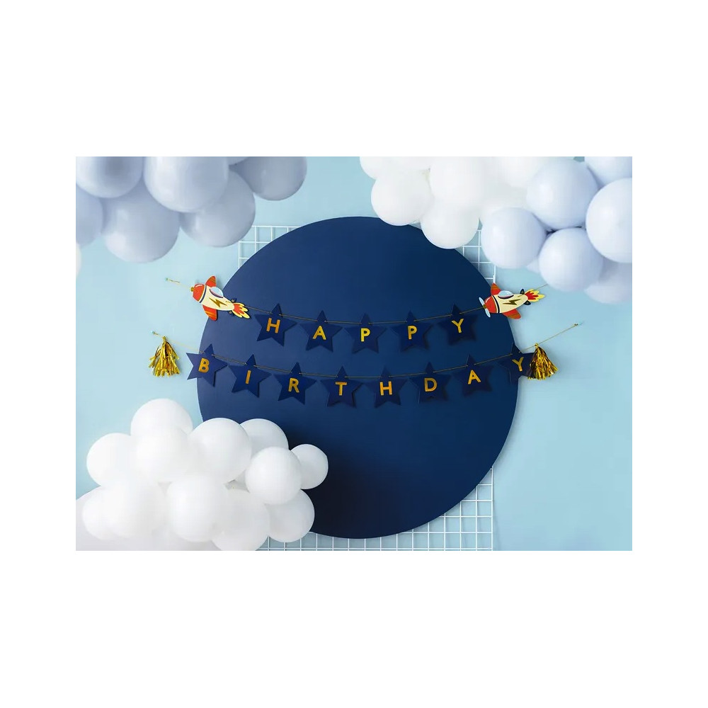 Baner Happy Birthday Samoloty - niebieski, 13 x 250 cm