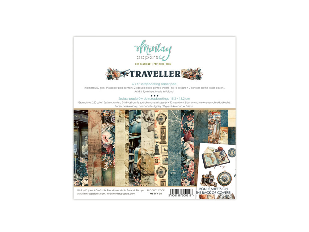 Set of scrapbooking papers 15,2 x 15,2 cm - Mintay - Traveller