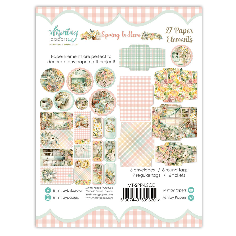 Set of paper elements, tags - Mintay - Spring is Here, 27 pcs.