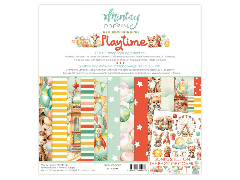 Set of scrapbooking papers 30,5 x 30,5 cm - Mintay - Playtime