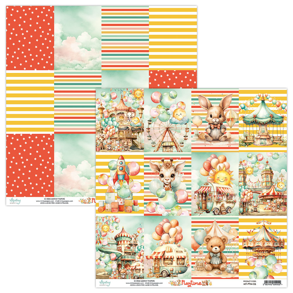 Set of scrapbooking papers 15,2 x 15,2 cm - Mintay - Playtime