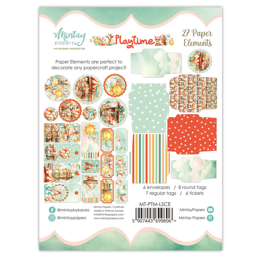 Set of paper elements, tags - Mintay - Playtime, 27 pcs.