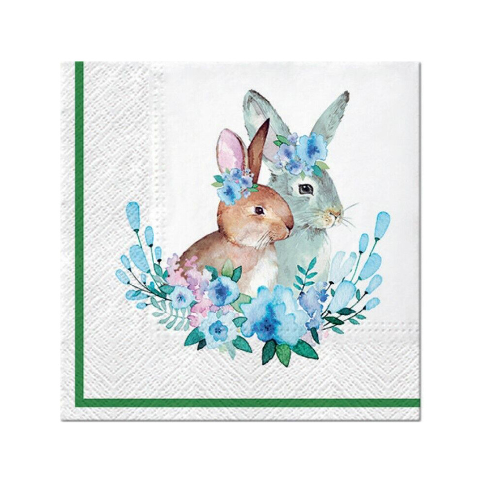 Decorative napkins - Paw - Bunnies with wreaths, 20 pcs.