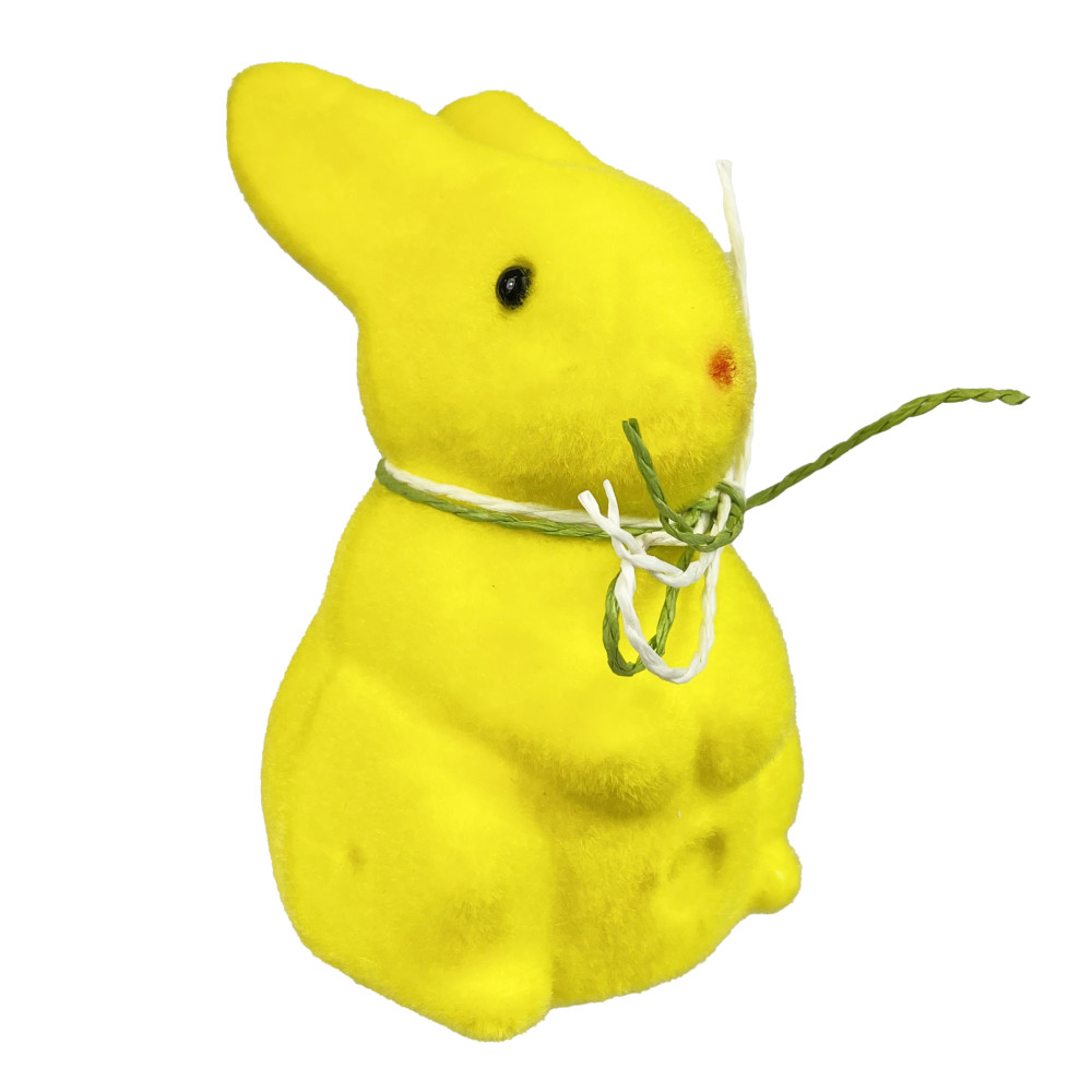 Flocked bunny figurine 02 - yellow, 10 cm