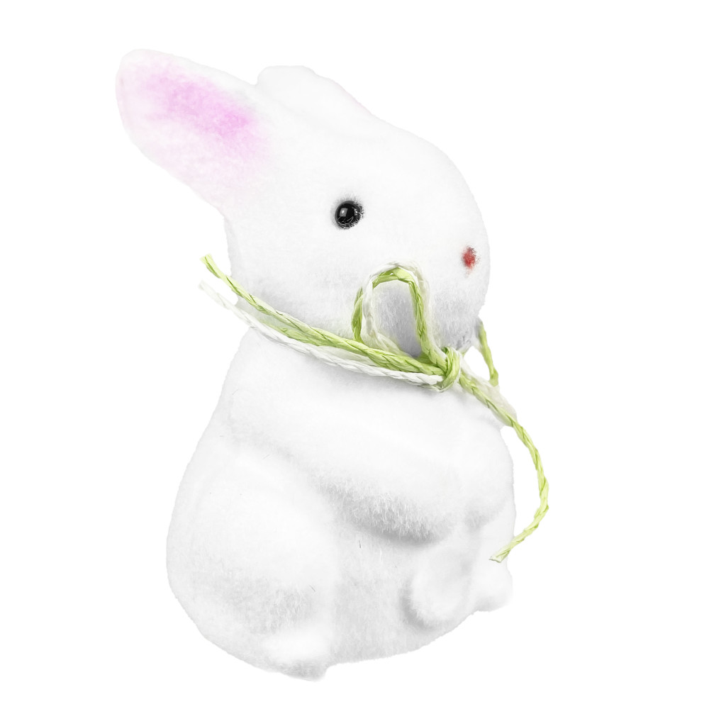 Flocked bunny figurine 01 - white, 10 cm