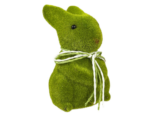 Królik wielkanocny z kokardką, flokowany 04 - zielony, 10 cm