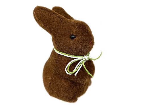 Królik wielkanocny z kokardką, flokowany 03 - brązowy, 10 cm