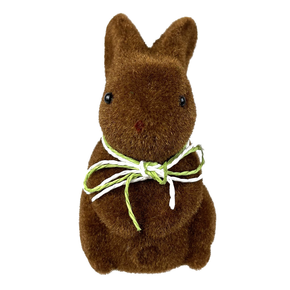 Flocked bunny figurine 03 - brown, 10 cm